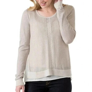 Lucky Brand Metallic Pullover Knit  Beige Ivory Sweater Sz M